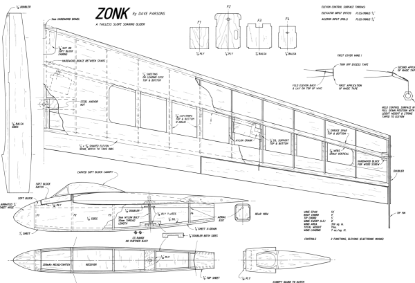 ZONK, Bauplan, Holzbaukasten Segelflugzeug